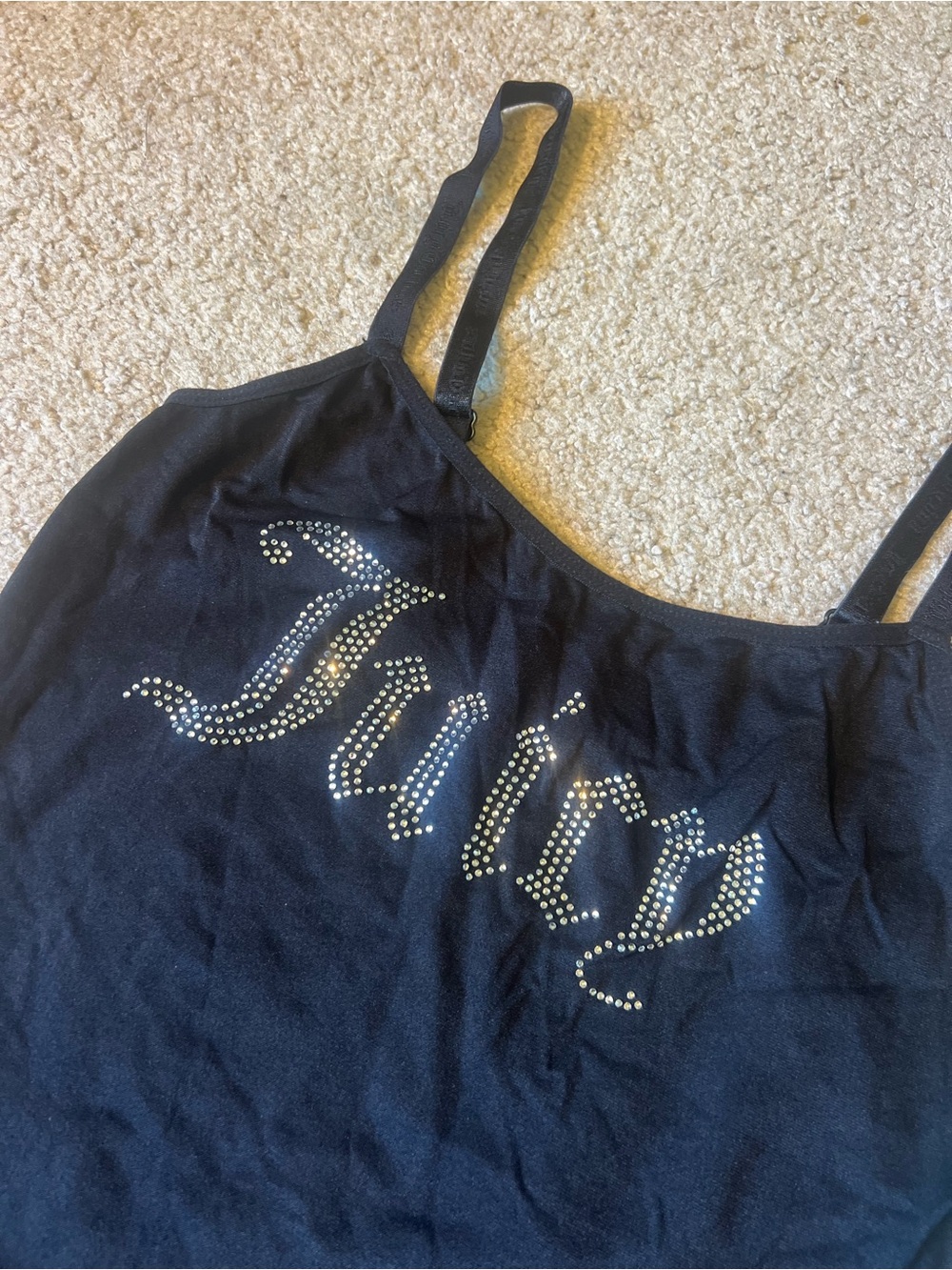 Women’s Y2K Large Juicy Couture Black Studded 'Juicy' Rhinestone Tank